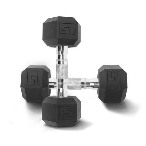 Rubber Hex Dumbbell Set 15lb Pairs